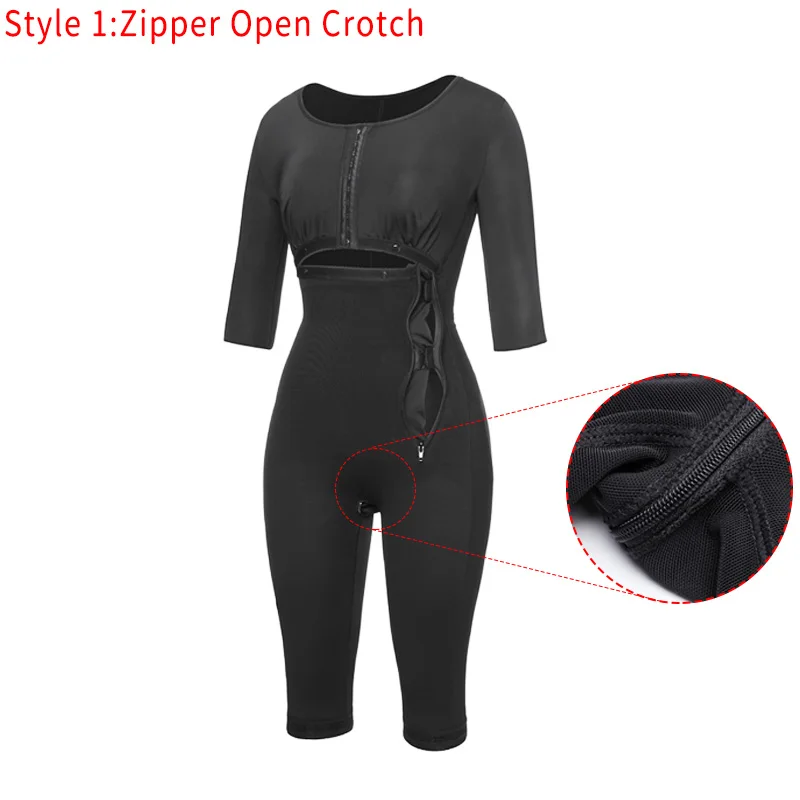 Black(Zipper Crotch) Женщины Powernet всего тела формирователь после хирургии боди талии тренер корсет уменьшение обхвата бедер Корректирующее белье контроль живота руки формирователь - Цвет: Black(Zipper Crotch)