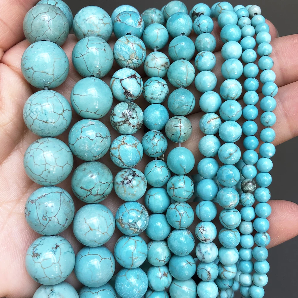 

Natural Stone Blue Green Turquoises Round Loose Spacer Beads For DIY Jewelry Making Bracelet Accessories 15'' 4 6 8 10 12mm