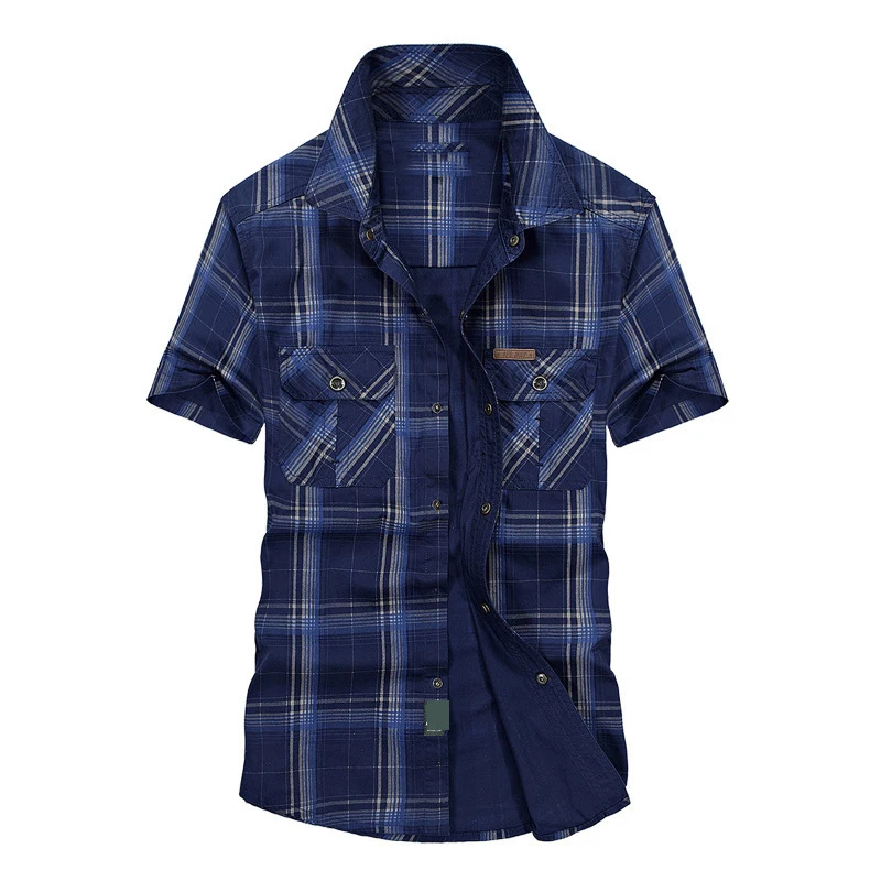 

Clearance Summer Shirt Men Casual Shirts Plaid Pure Cotton Loose Men Shirts Military Shirt Men Plus Size M-5XL chemise homme