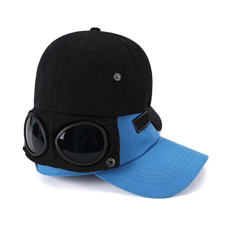 Adult Novelty Pilot Glasses Goggles Baseball Cap 2 in 1 Harajuku Hip Hop Vintage Sunglasses Outdoor Sunscreen Peaked Hat