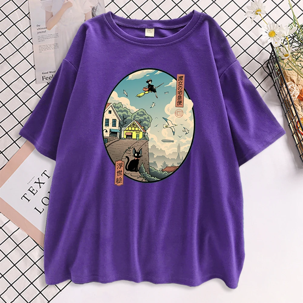 Ukiyoe Kiki Служба доставки Футболки с коротким рукавом принтом Женские негабаритные
