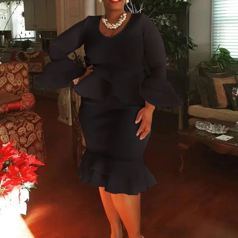 Белые элегантные женские африканские платья 2020 с круглым вырезом и оборками