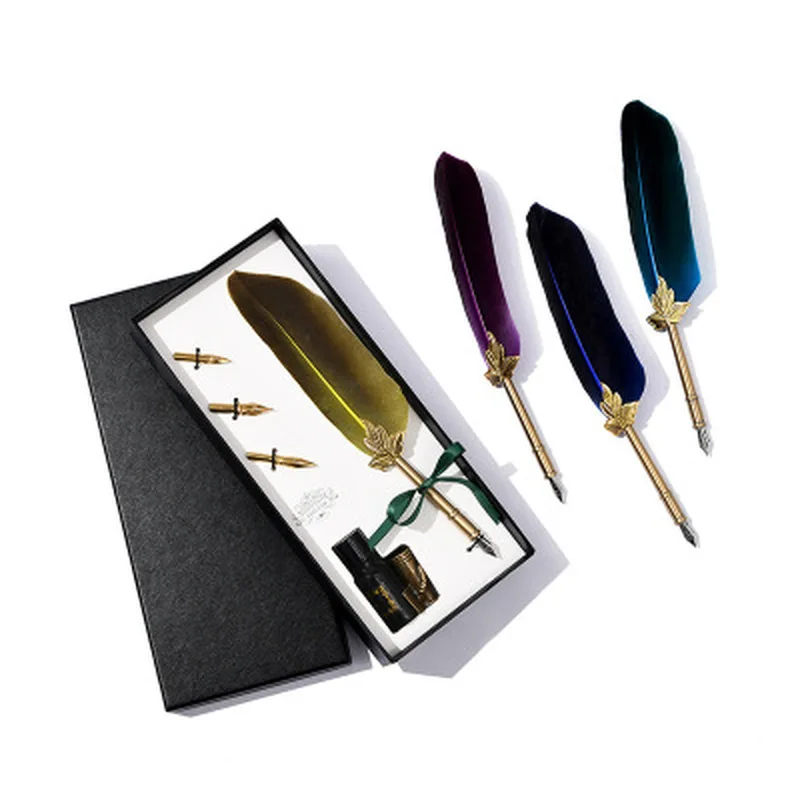 

Pen Gift Box Retro Classical Feather Dip Pen Stationery Nibs for Fountain Pens High-quality Stainless Steel Nib Holiday Gift