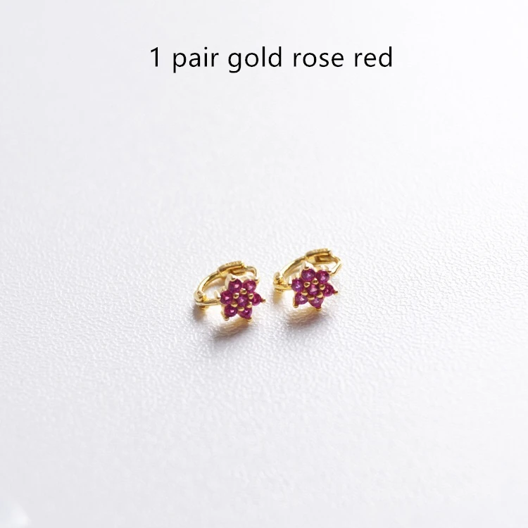 Серьги из стерлингового серебра 925 пробы, модные розовые, красные, белые, циркониевые серьги с цветами, мини-серьги с пряжкой, милые трендовые серьги для девочек - Окраска металла: 1 pair gold rosered
