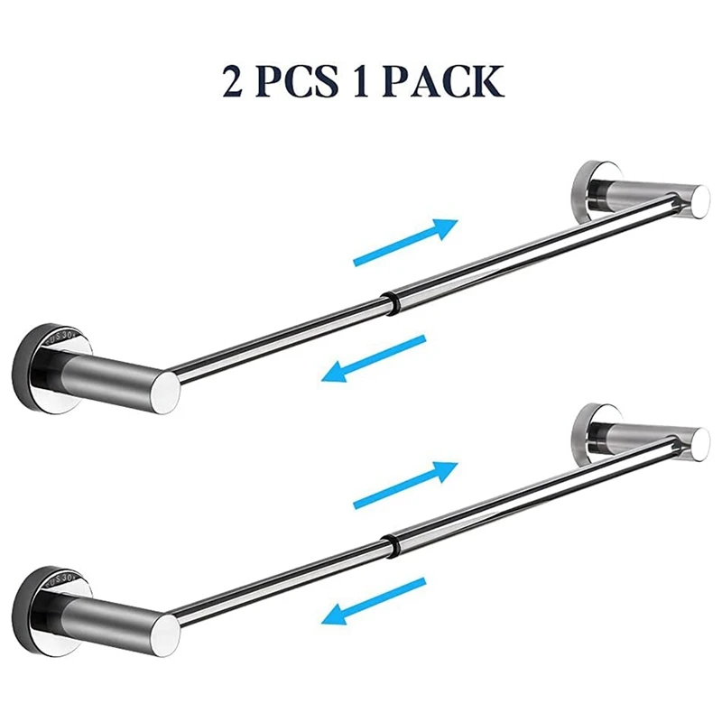 

2Pcs Towel Rack 15.2 To 27.8 Inches Polished Chrome Towel Bars For Bathroom , Adjustable Towel Holder Retractable Rack
