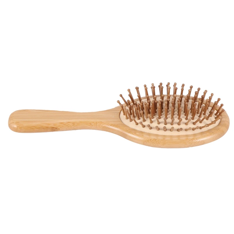 

Best Natural Wooden Paddle Hair Brush for All Hair Types, Ball Tipped Bamboo Bristle Flexible Cushion Base for Scalp Massag, Det