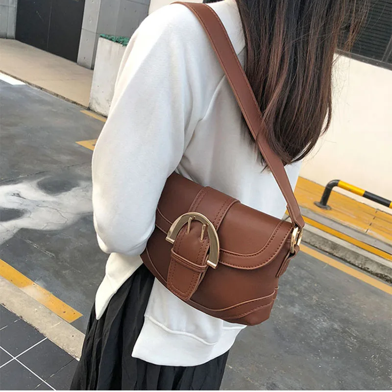 

Vintage Baguette Shape Bag Underarm Bag PU Leather Handbags High Quality Shoulder Bags For Women 2020 Messenger Crossbody Bags