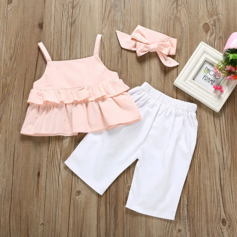 

Summer 3PCS Toddler Kid Baby Girl Ruffle Sling Top Long Pants Outfit Clothes Set