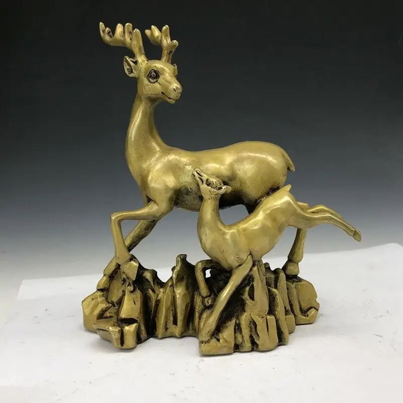 

Chinese Collect Hand-Carved Carving Two Deer Copper Statue Beautiful Animal Statue