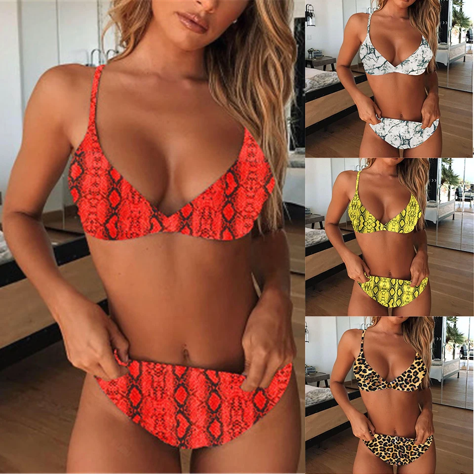 

Women Bikini Set High Cut Snake & Leopard Print Bikinis 2019 Female Swimsuit Women Swimwear Thong Push Up Biquini Bathing Suits