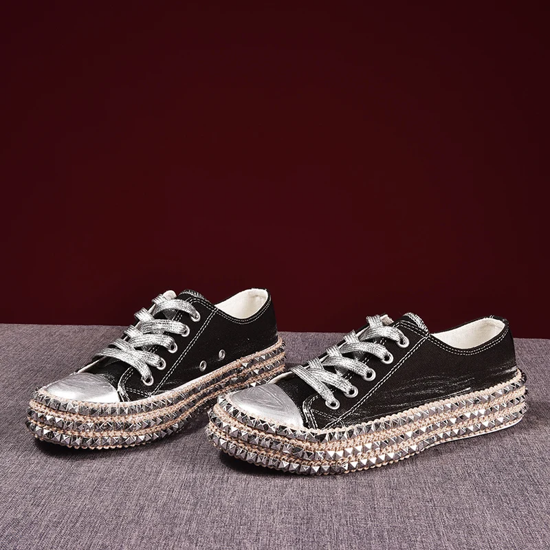 Женские кроссовки с заклепками YeddaMavis парусиновая обувь леопардовым принтом