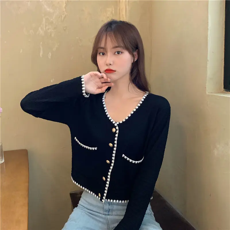 Женские свитера кардиган женские Зимний короткий топ с V-образным вырезом и