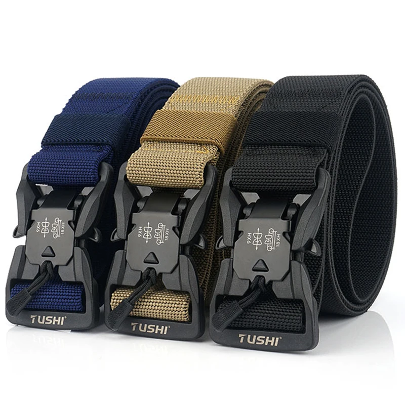 Ремень HSSEE мужской тактический натуральный эластичный прочный пояс из