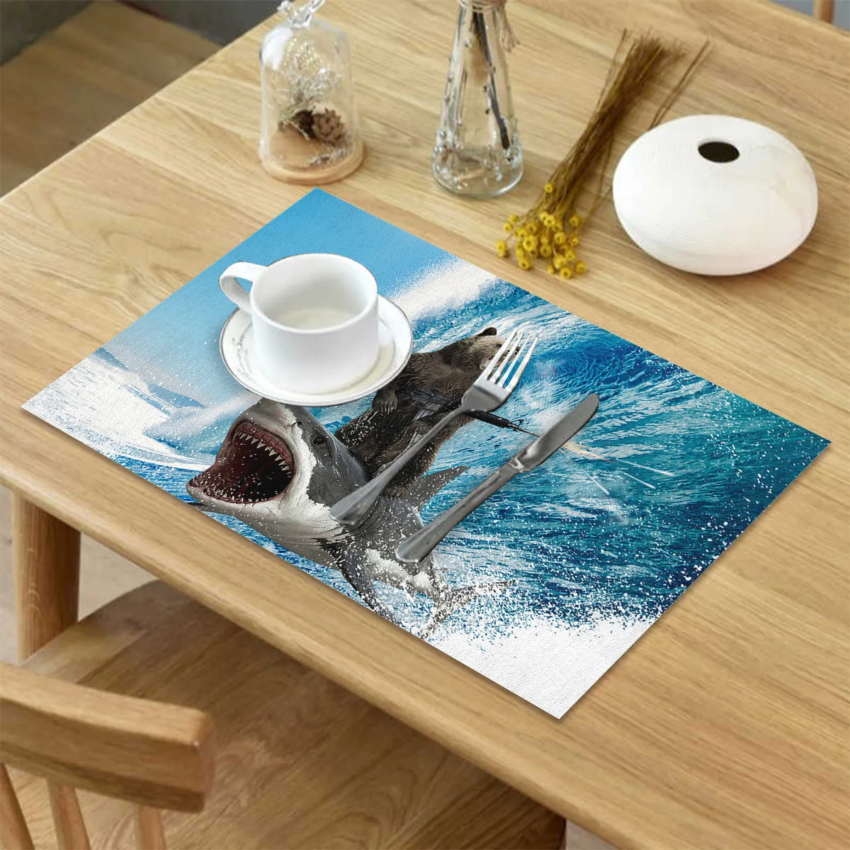 4 6 штук в партии комплект Коврики на стол со смешным медведем Акула машина