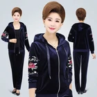 Женский золотистый бархатный комплект из двух предметов, весенне-осенний свободный спортивный костюм для женщин среднего возраста, костюм с брюками, женская спортивная одежда, спортивный костюм