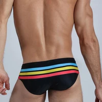uxh mens swimsuit push up pad striped color sexy gay tight swimwear out door bikini shorts swimming briefs male surf shorts