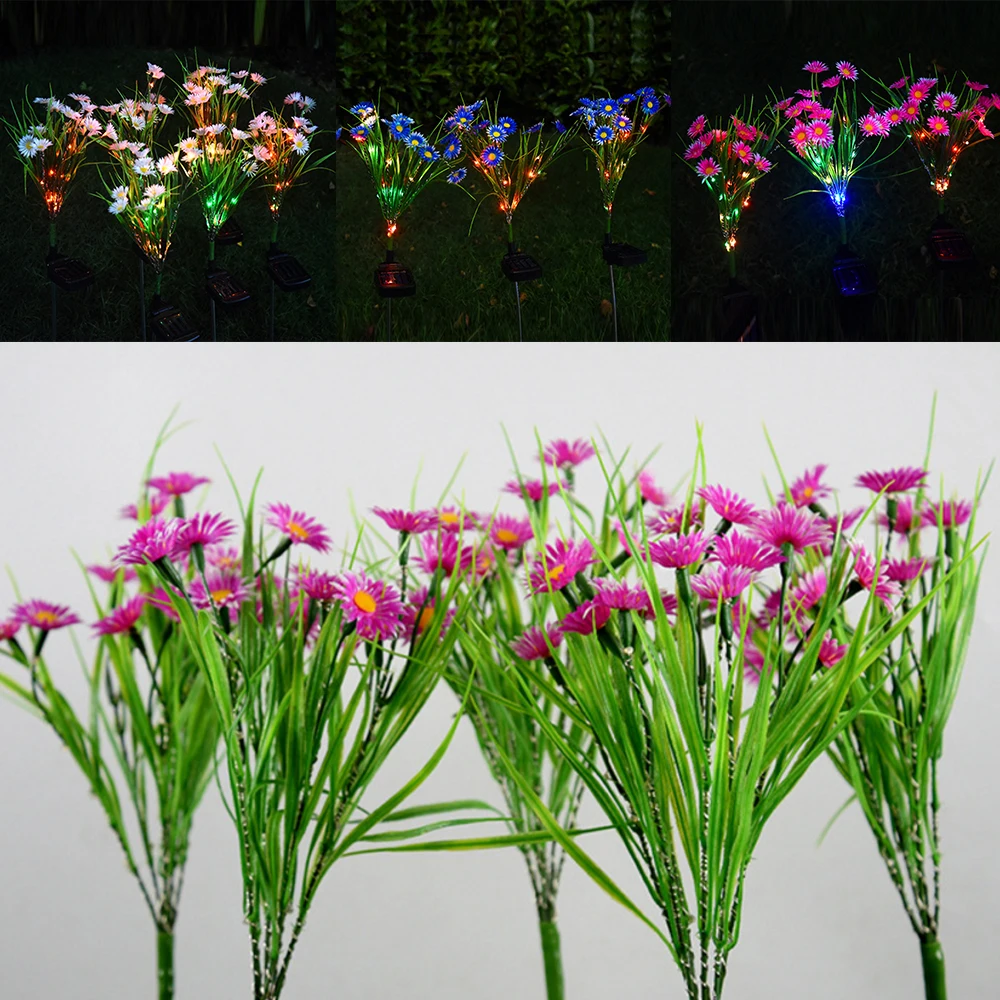 Садовое украшение солнечной светодиодной лампой Chrysanthemum Lights Flower Lawn Lamp Outdoor Colorful Wild Landscape Courtyard Decor.