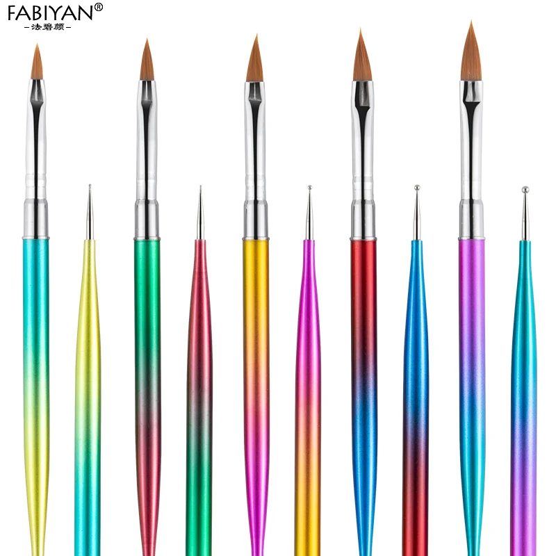 

5Pcs/Set 2 Ways Nail Art Painting Drawing Liner Flat Dotting Brush UV Gel Polish Tips Gradient Manicure Tools