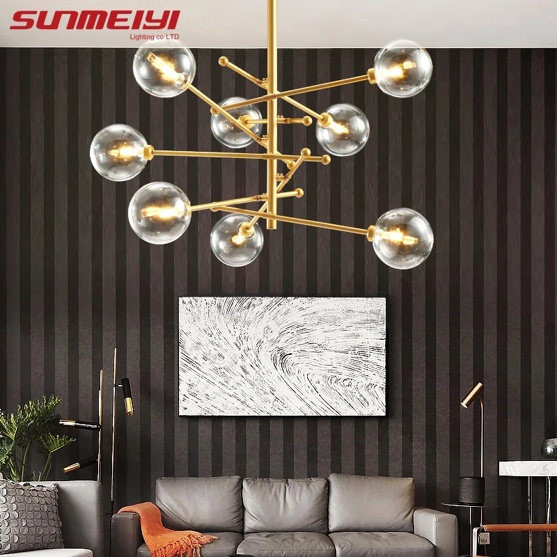 

Современные светодиодные люстры со стеклянными шариками для гостиной, кухни, лофта, комнатные подвесные светильники, промышленный светиль...