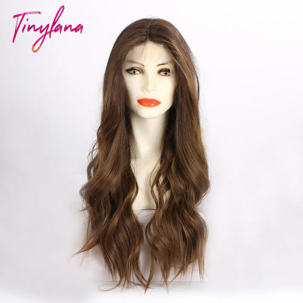 TINY LANA 100% Futura коричневые волнистые кружевные Передние синтетические парики с