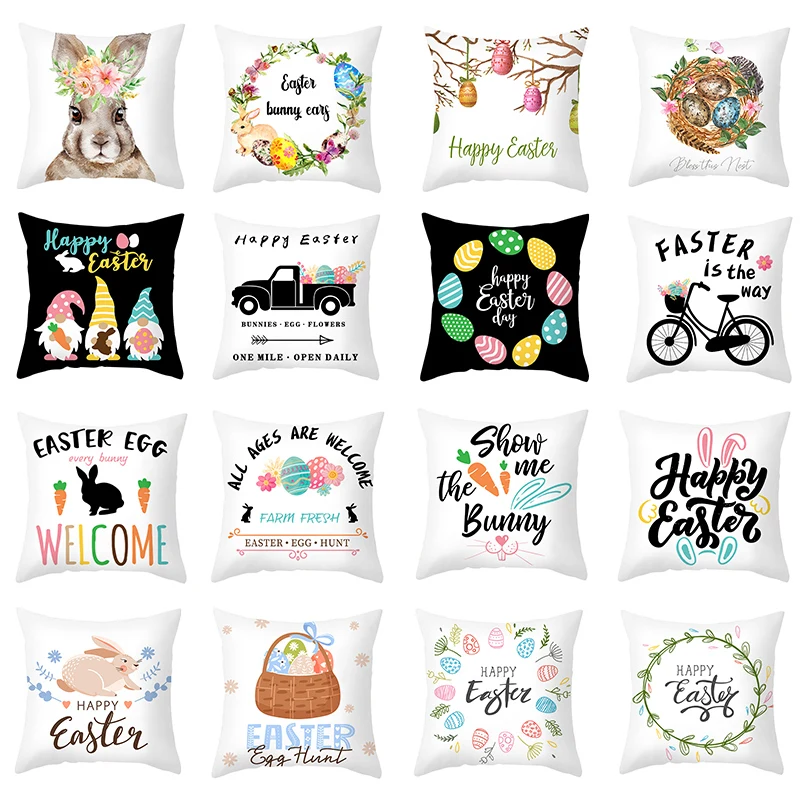 

Cushion Cover Cartoon Rabbit Pillowcases Easter Sofa White Throw Pillows Covers Decorative For Living Room Home Decor 45*45cm/pc