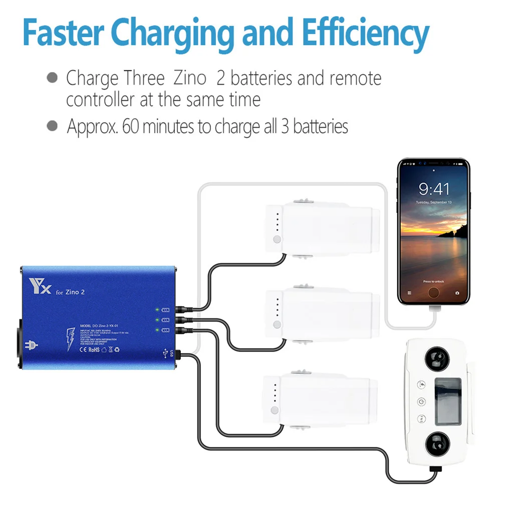 

5 in 1 Hubsan Zino2 Charger 3 Way Battery Charging USB 2 Port Remote Control phone Tablet Charge For Hubsan Zino2 Charger Hub