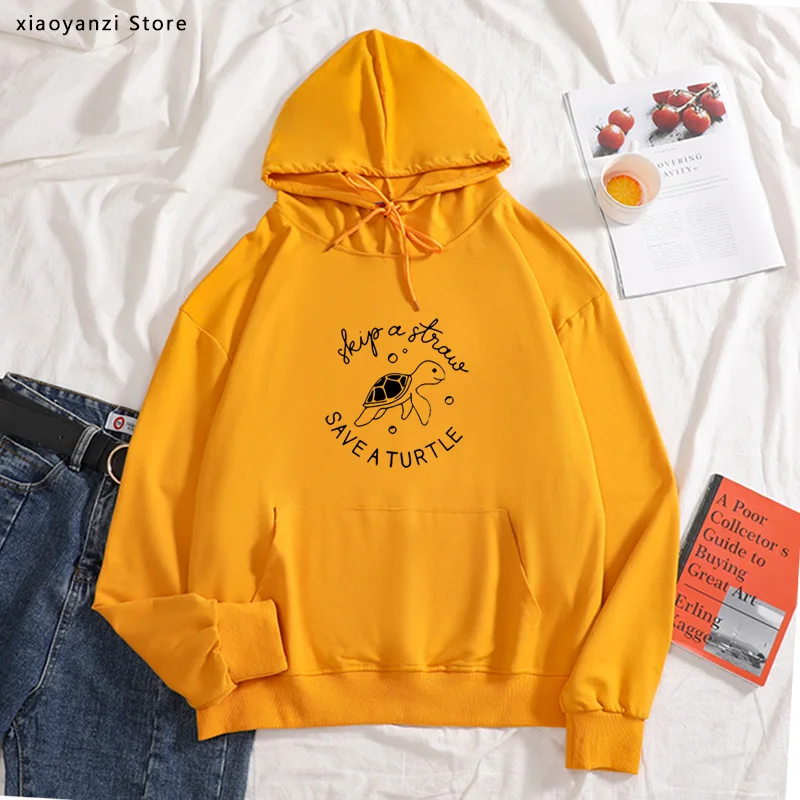 

Skip A Straw Save A Turtle Graphic Women hoodies Sea Protect Slogan sweatshirts Cotton sportswear pullovers