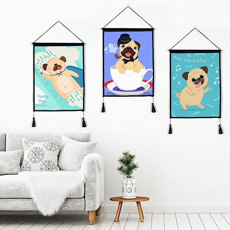

Креативная подвесная картина для гостиной, настенное украшение, мультяшный дизайн собаки, печать на холсте, рисование по номерам, настенные...