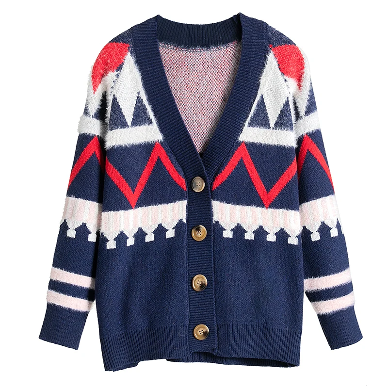 Новый свитер пальто с геометрическим принтом осенне-зимний женский длинными