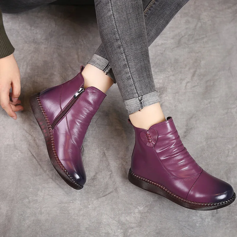 

GKTINOO Autumn Winter Woman Genuine Leather Ankle Boots Female Casual Shoes Women Waterproof Warm Snow Boots Ladies Shoes