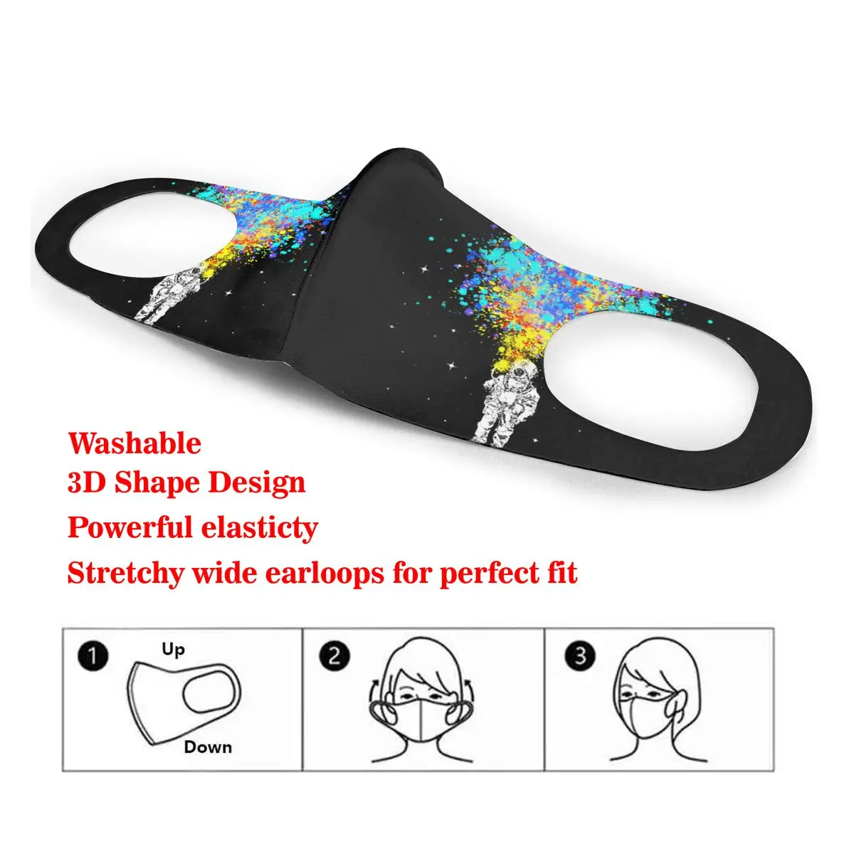 

Washable Earloop Mask 3D Space Splatter Astronaut Cycling Anti Dust Mouth Face Care Respirator for Summer