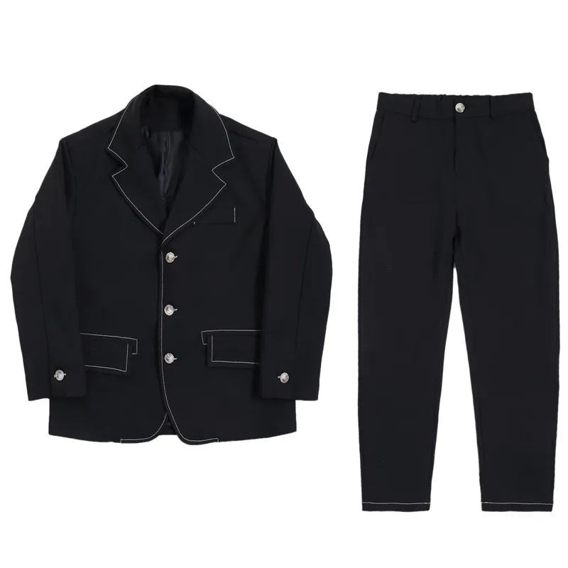 

2019 Autumn And Winter New Two-color Open Line Solid Color Korean Fashion Casual Loose Small Handsome Black / Green M-XL