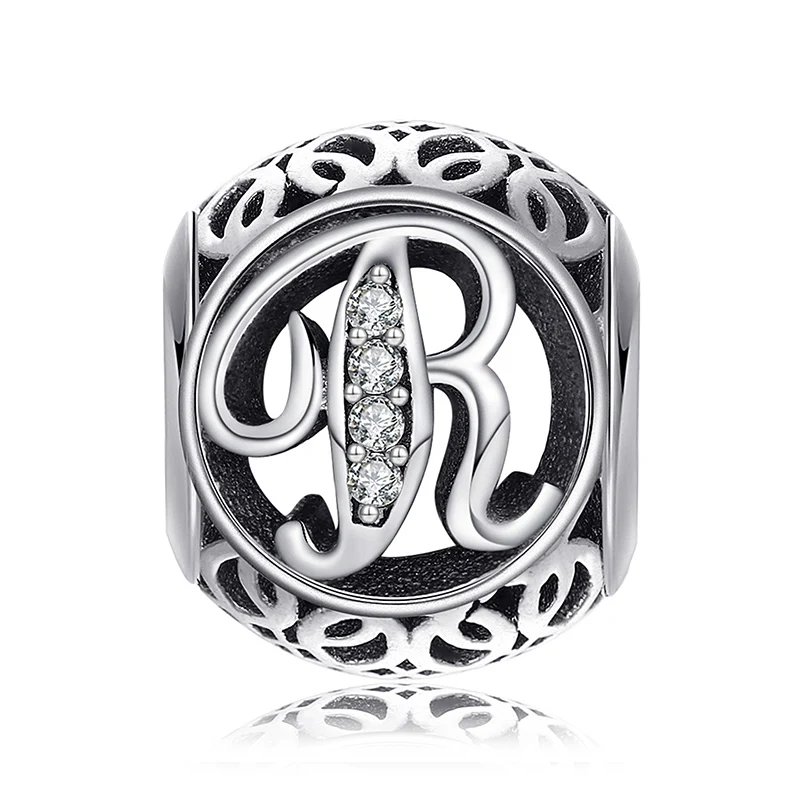 JewelryPalace Мода Письмо A-Z кубического циркония Aucthentic 925 пробы серебряный шарм для изготовления браслет DIY ювелирных подарок - Окраска металла: R