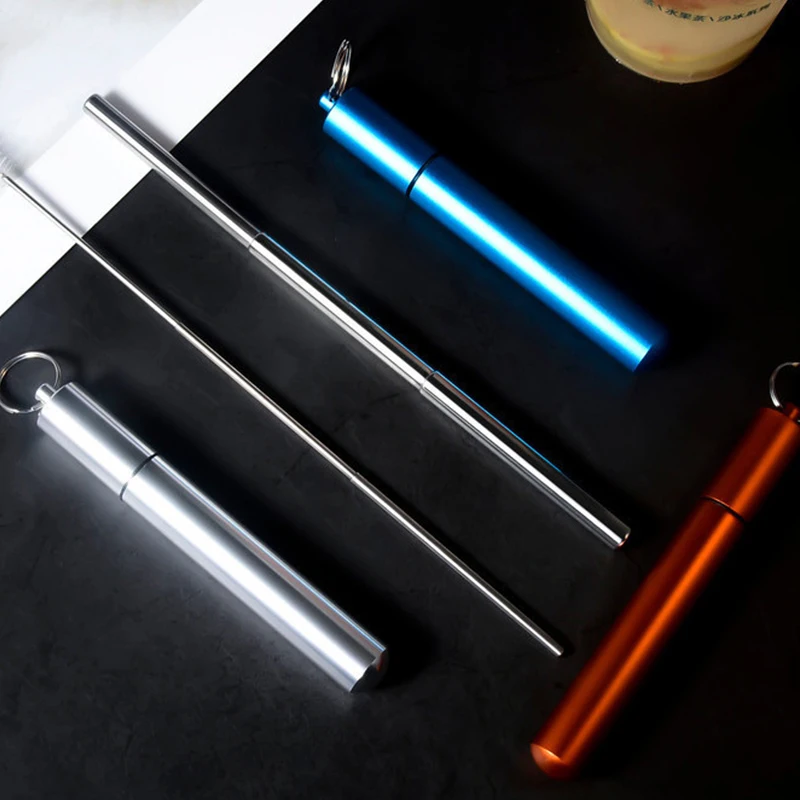 Telescopic Stainless Steel Straws Drinking Reusable Straw Metal Foldable +Brush | Дом и сад