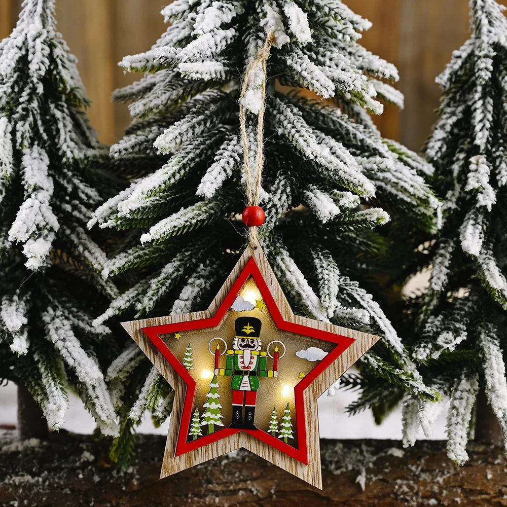 Деревянный светодиодный светильник грецкий орех солдат звезда сердце круглая