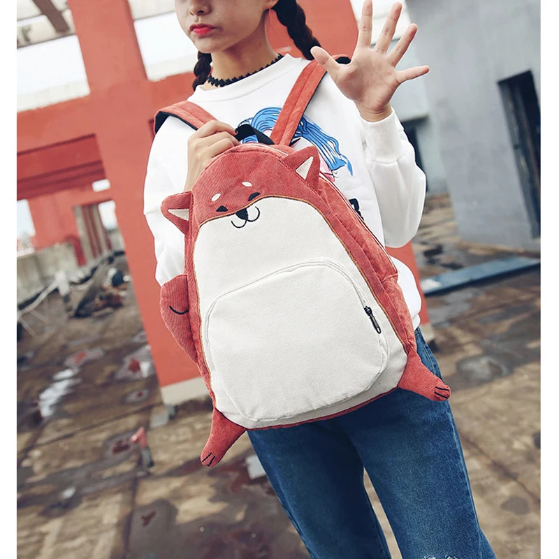 Женский рюкзак школьный холщовый милый с лисой винтажный для ноутбука девочек