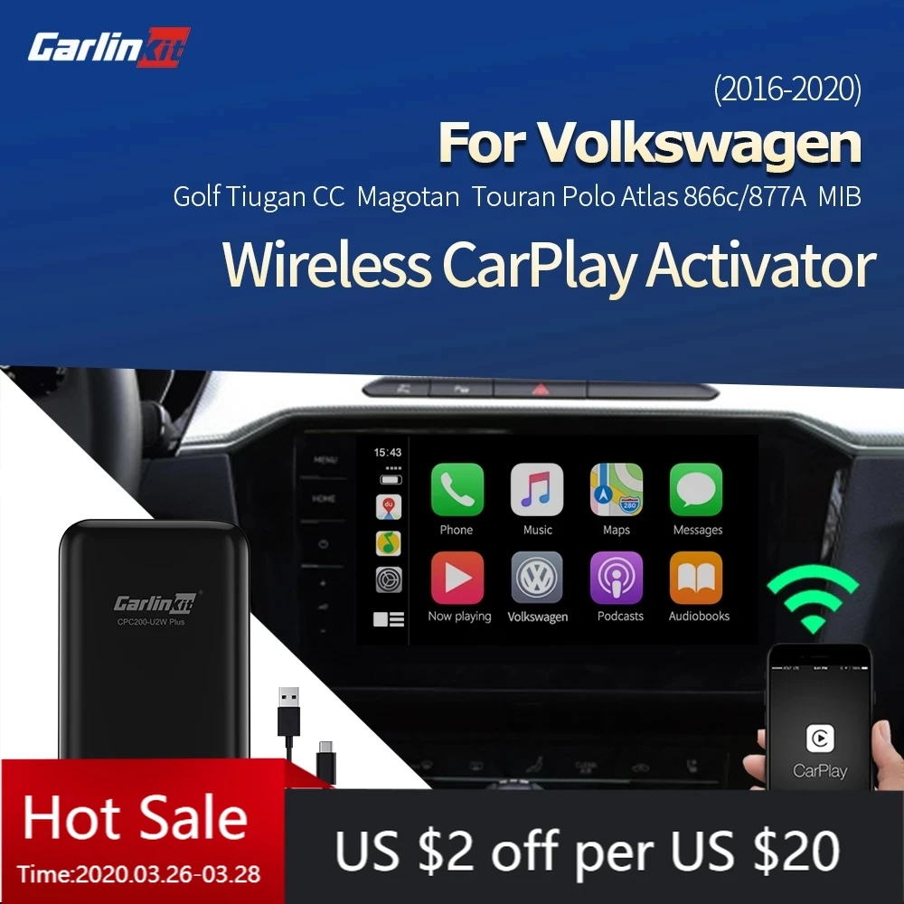 

Carlinkit 2.0 CarPlay Wireless for Volkswagen 2016~2020 Carplay2Air Adapter Activator USB Dongle for IPhone Black Original Car