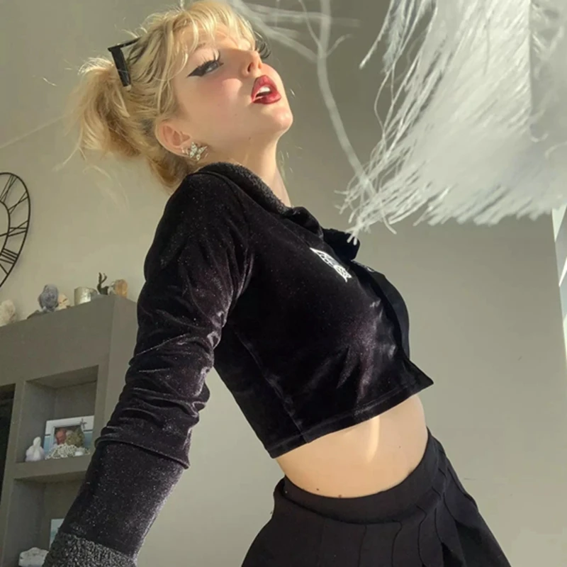 

Ladies Long Sleeve Cardigan Jacket Butterfly Embroidered Belly Button Button 2021 Fall High Street Casual Fashion Simple Black