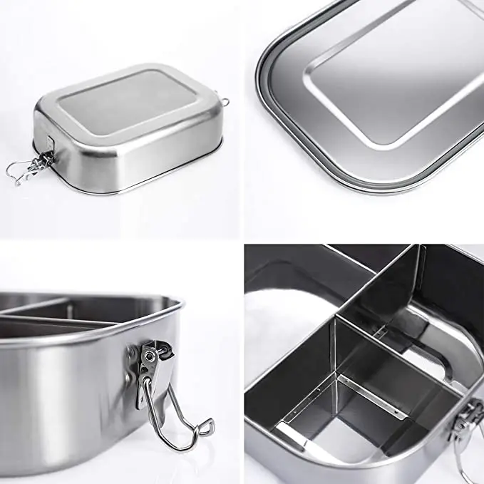 

Stainless Steel Bento Lunch Containers For Adults 1400ML Leakproof 3 Compartment Metal Bento Lunch Box Food Container For Kids