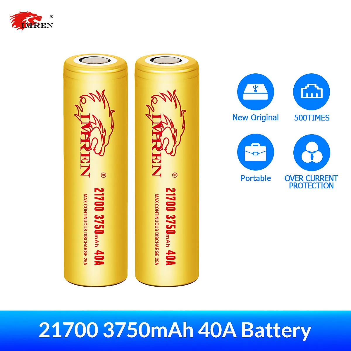 

IMREN New Original 21700 3.7V 3750MAH Discharge 40A Battery Li-ion Battery Rechargeable Battery for Flashlights Headlamps Toys