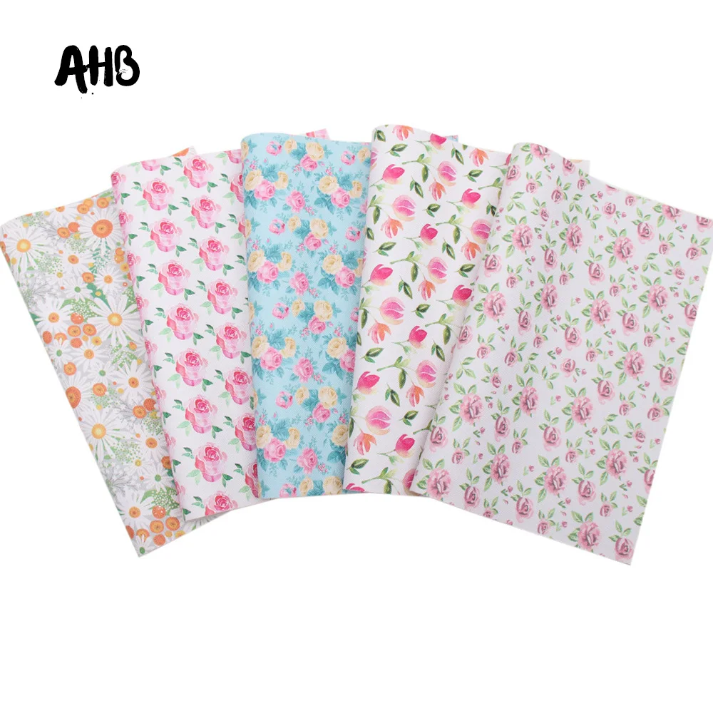 AHB цветочные печатные листы из искусственной кожи винтажная искусственная кожа