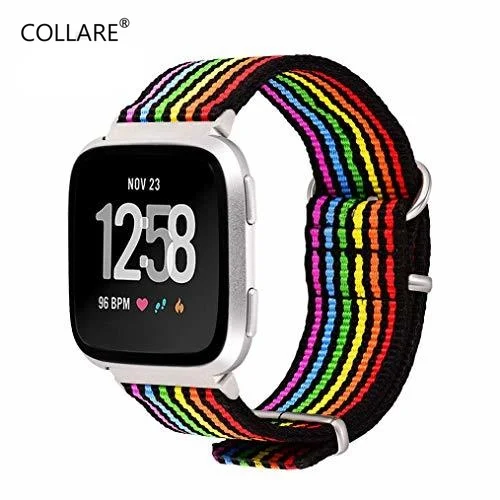 

Rainbow Bands Series Nylon Fitbit Versa Straps Accessories Breathable Sport Wristband Replacement Watch Band with Metal Buckle