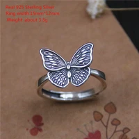 925 sterling silver female retro ring finger vivid black texture clear butterflies animal jewelry ring for women girl jewelry