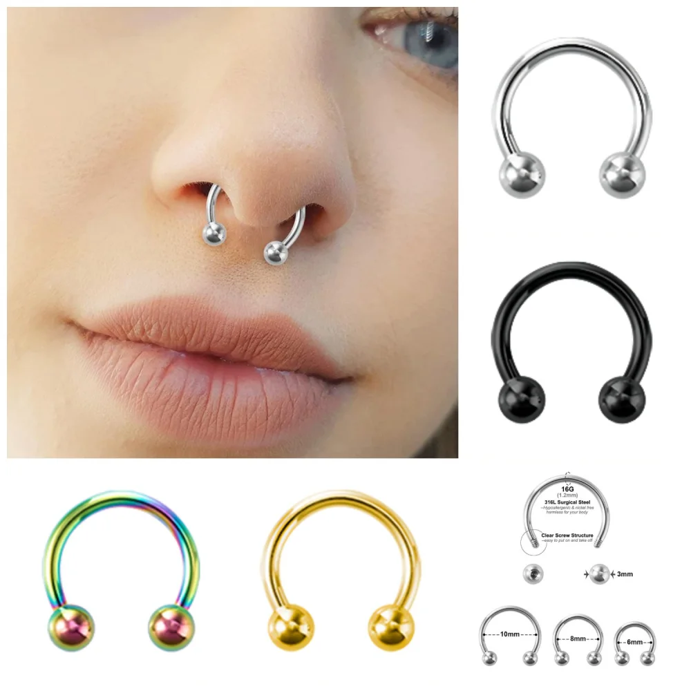 

3Pcs Circula Spike Horseshoe Circular Septum Nose Ring Surgical Steel Nipple Hoops Nose Septum Eyebrow Ear Piercing Body Jewelry