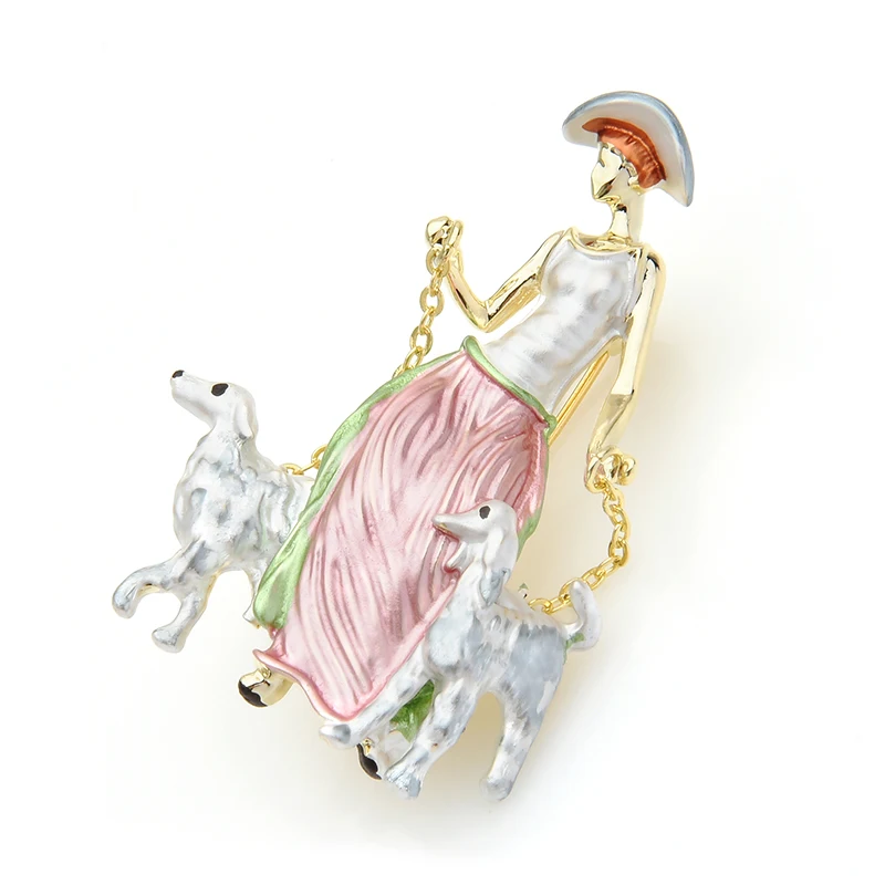 

Wuli&baby New Lady Two Dogs Brooches Women Alloy 2-colors Enamel Figure Animal Brooch Pins New Year Gifts
