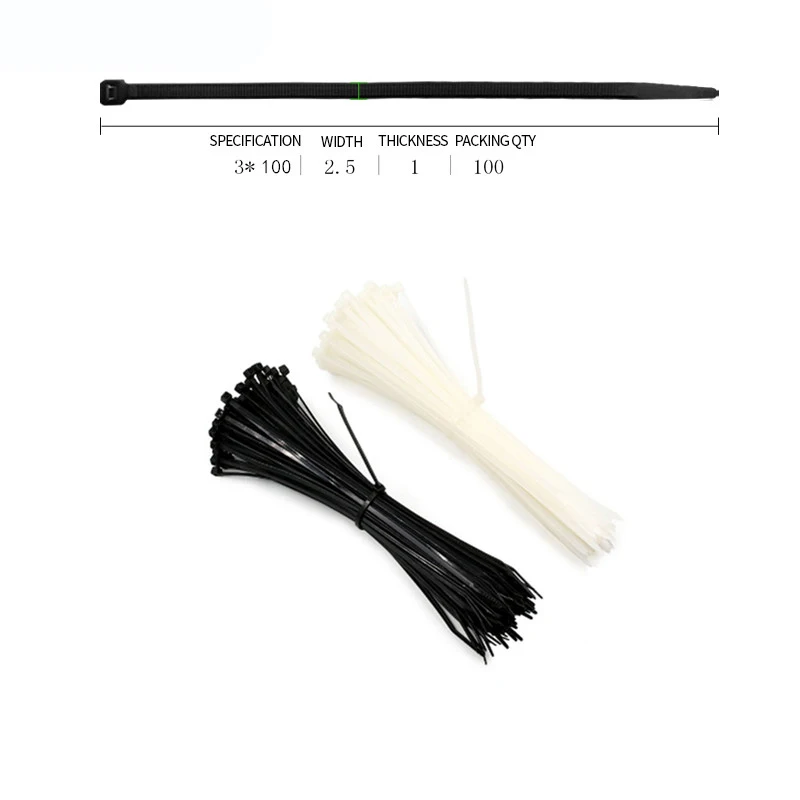 1000 шт. самоблокирующиеся пластиковые нейлоновые кабельные стяжки 3x100 мм |