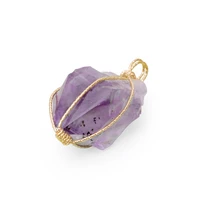 1pc classic handmade twining irregular natural stone pendant purple crystal pink quartz amethysts crystal necklace for women