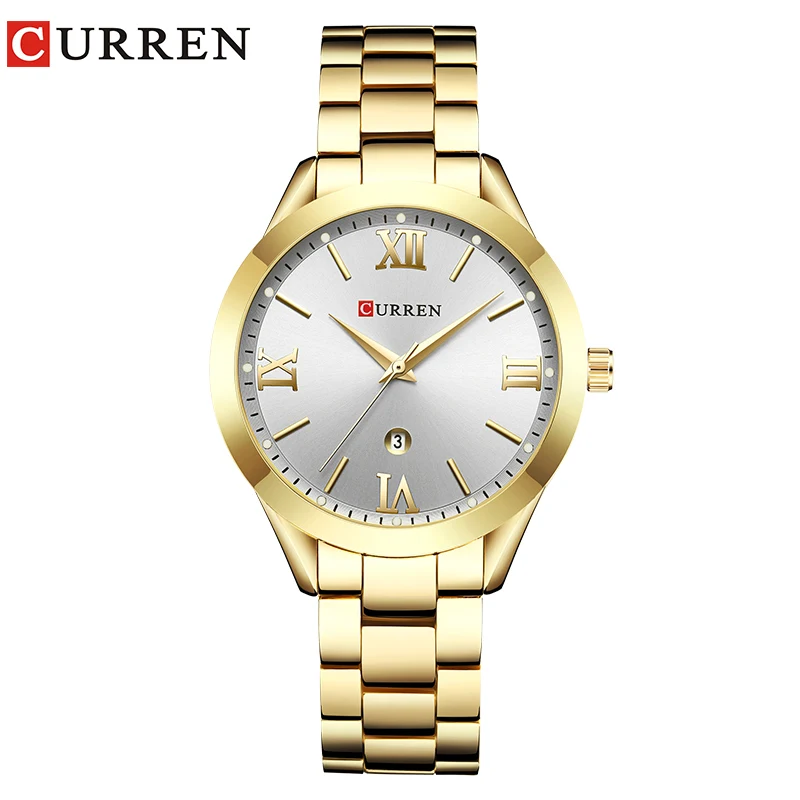curren new fashion top brand womens watches stainless steel gold clock hot selling ladies quartz elegant wristwatch free global shipping