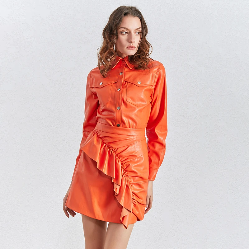 Женский костюм из двух предметов TWOTWINSTYLE весенний искусственной кожи куртка с