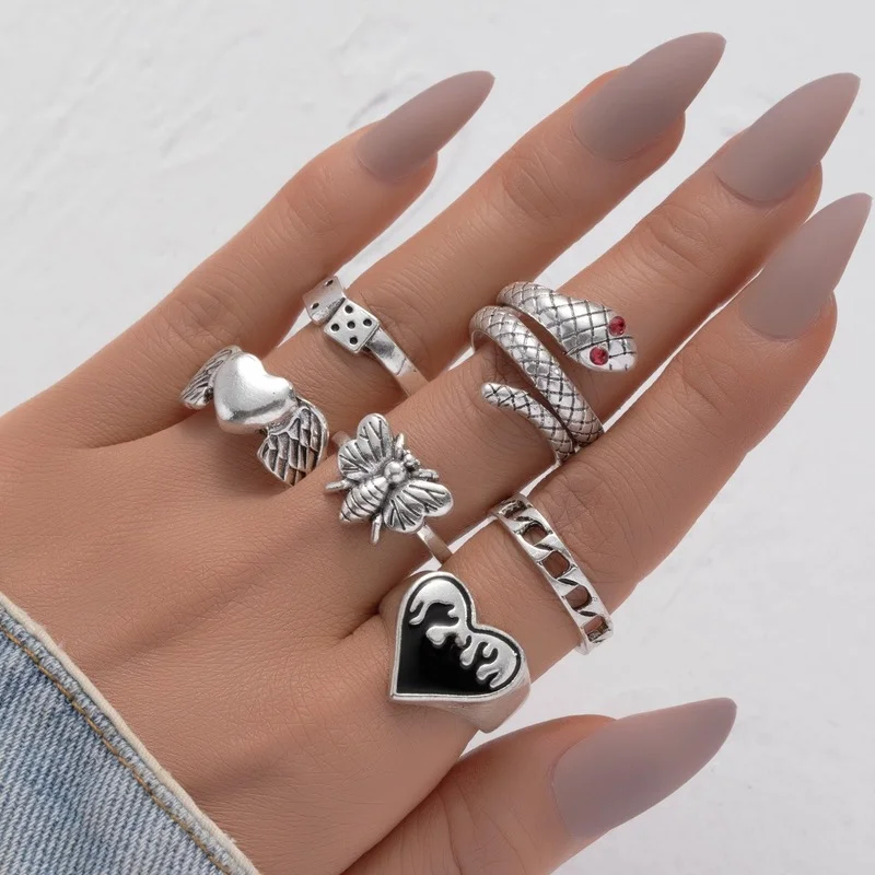 

Rings for Men Women Punk Goth Snake Dragon Silver Plated Ring Exaggerated Adjustable Chic Party Gift Jewelry Mujer Bijoux